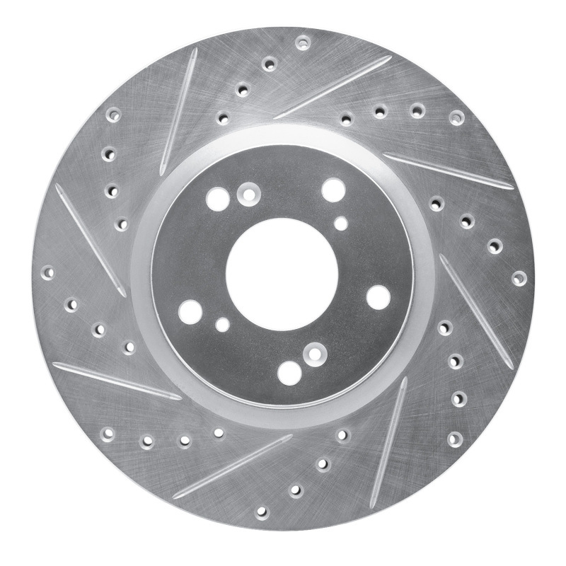 Acura CSX Brake Rotor (1) - Front Left - R1 Concepts - Drilled & Slotted - Silver - `02-`15